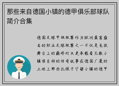 那些来自德国小镇的德甲俱乐部球队简介合集